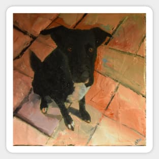 Black Dog On Tiled Floor Sticker